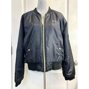Southpole Y2K Vintage Bomber Jacket Womens XXL Black Nylon Gold Zipper Logo